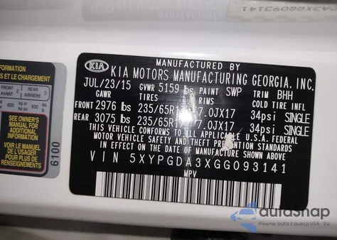 2016 Kia Sorento 2.4L Lx from USA, damaged, VIN 5XYPGDA3XGG093141